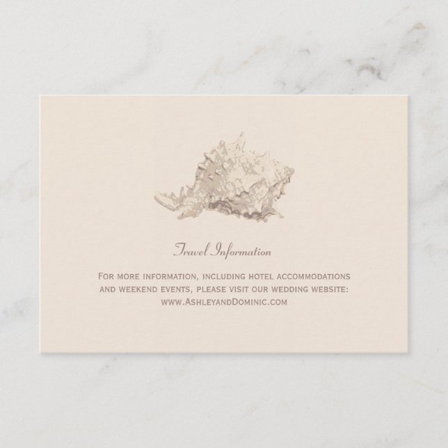 Carte D'accompagnement Neutre Beige Seashell Beach Informations de mariag (Devant)