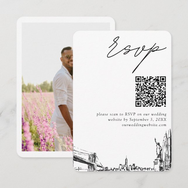 Carte D'accompagnement New York City Mariage Moderne RSVP QR Code (Devant / Derrière)