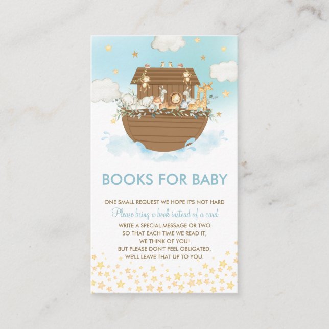 Carte D'accompagnement Noah's Ark Blue Baby shower Livres pour bébé (Devant)