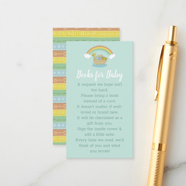 Carte D'accompagnement Noah's Ark Boho Baby shower Livres pour bébé (Devant/Arrière en situation)