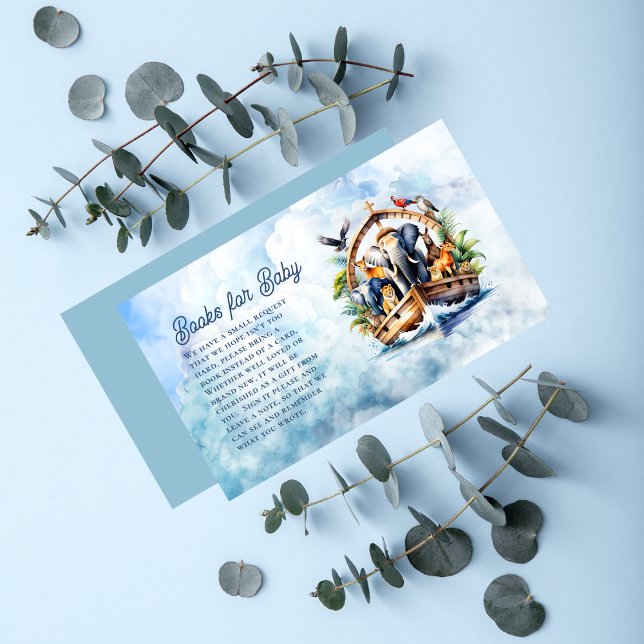 Carte D'accompagnement Noah's Ark Cute Animals Baby showers Livres pour b (Noah's Ark Cute Animals Boy Baby Shower Books for Baby Enclosure Card)