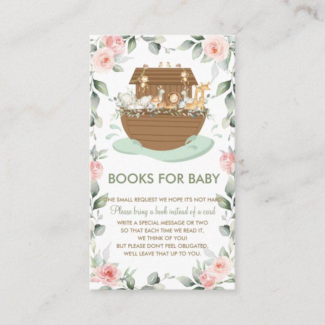 Carte D'accompagnement Noah's Ark Pink Floral Baby showers Livres pour bé (Devant)