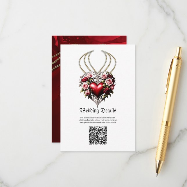 Carte D'accompagnement Noble coeur gothique avec fleurs. (Devant/Arrière en situation)