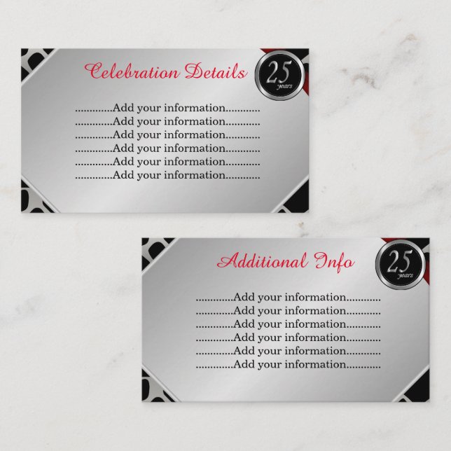 Carte D'accompagnement Noce d'argent Exotique 25e Anniversaire de Mariage (Devant / Derrière)