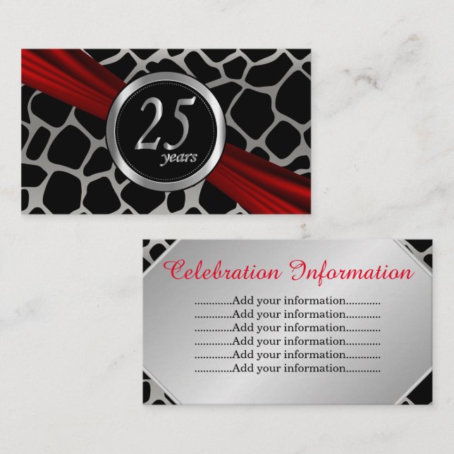 Carte D'accompagnement Noces d'argent exotiques pour 25 ans de mariage (Devant / Derrière)