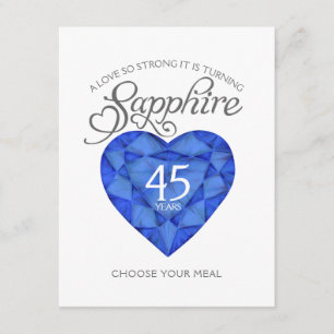 Carte D'accompagnement Noces de saphir choix de repas d'art en forme de c