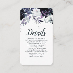 Carte D'accompagnement Nocturne Floral Navy Dusty Blue Détails du Mariage