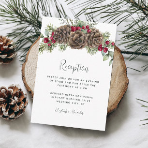 Carte D'accompagnement Noël Aquarelle Pinecones Réception de mariage