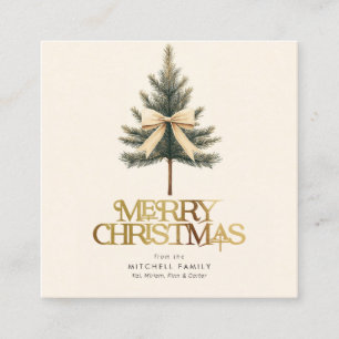 Carte D'accompagnement Noël Élégant Ruban d'Arbre de Pin Famille