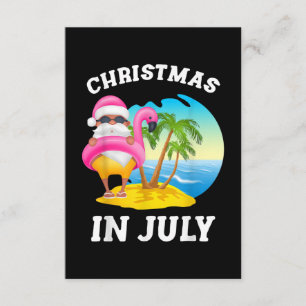 Carte D'accompagnement Noël En Juillet Père Noël Flamant rose Pool Été