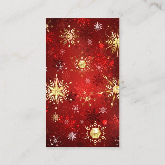 Carte D'accompagnement Noël Golden Snowflakes sur Arrière - plan rouge (Devant)