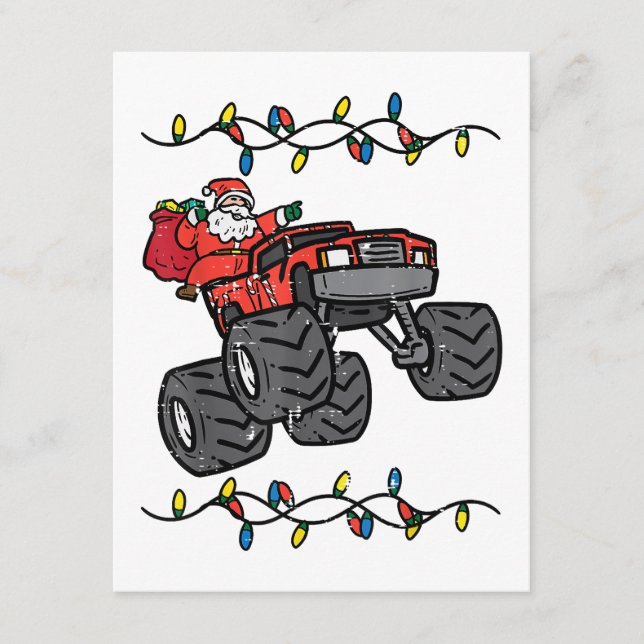 Carte D'accompagnement Noël Père Noël Monster Camion Garçons Enfants Enfa (Devant)