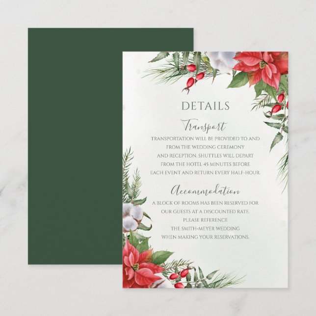Carte D'accompagnement Noël Poinsettia Mariage de verdure d'hiver (Devant / Derrière)