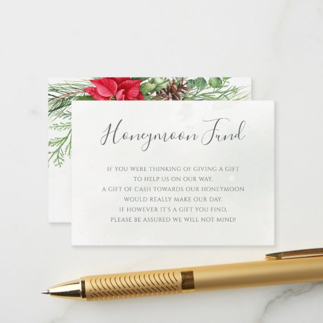 Carte D'accompagnement Noël Poinsettia Mariage de verdure d'hiver (Devant/Arrière en situation)