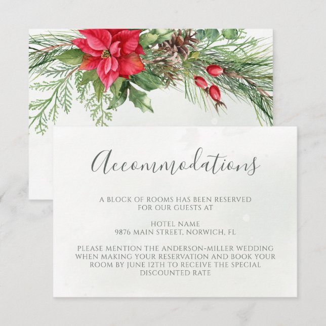 Carte D'accompagnement Noël Poinsettia Mariage de verdure d'hiver (Devant / Derrière)