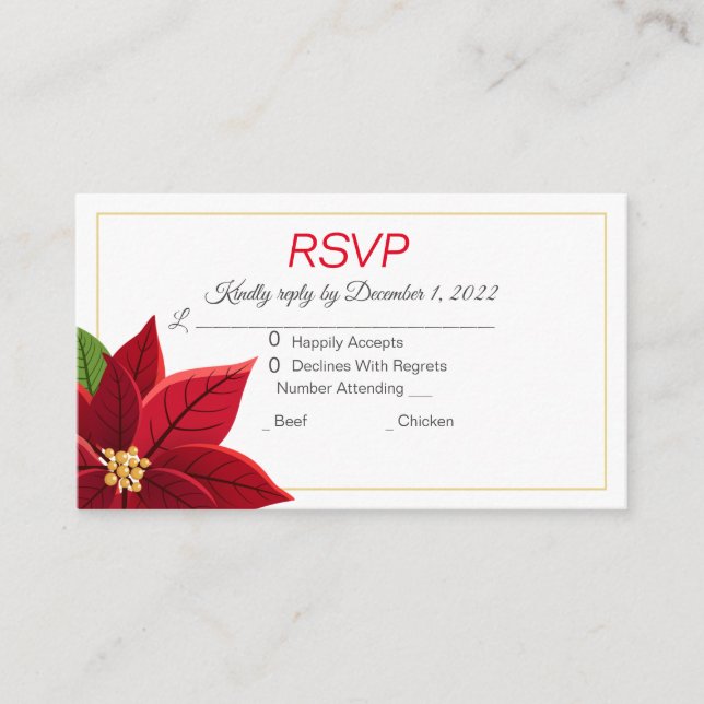 Carte D'accompagnement Noel Poinsettia Mariage RSVP et (Devant)