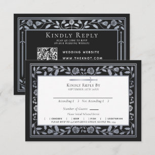 Carte D'accompagnement Noir Argent Noir Médiéval Mariage épée RSVP QR Cod