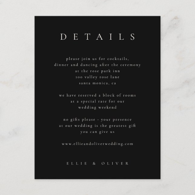 Carte D'accompagnement Noir avec Boho Beige Détails Mariage Moderne (Devant)