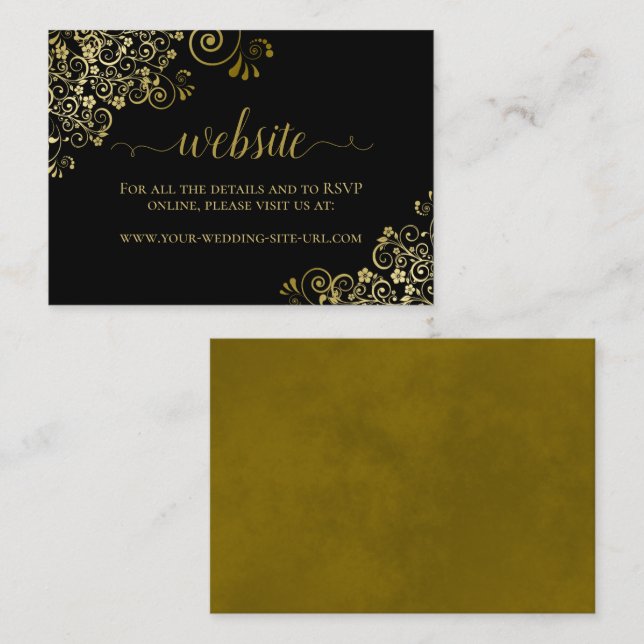 Carte D'accompagnement Noir avec or Floral dentelle Mariage site (Devant / Derrière)