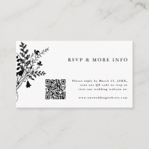Carte D'accompagnement Noir & Blanc Fleur sauvage mariage RSVP