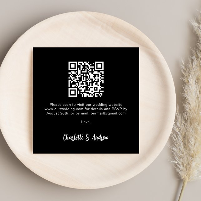 Carte D'accompagnement Noir blanc QR code mariage RSVP (Créateur téléchargé)