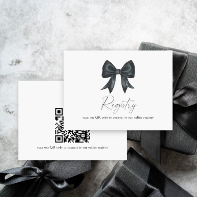 Carte D'accompagnement noir Bow nuptiale code QR pour le registre (Créateur téléchargé)
