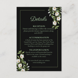 Carte D'accompagnement Noir classique avec Mariage Camellia blanc