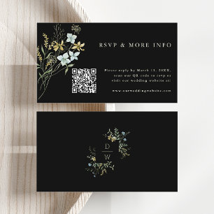 Carte D'accompagnement Noir Delicate Fleur sauvage moderne Boho mariage R