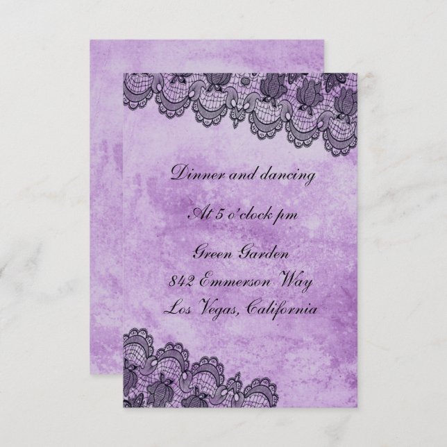 Carte D'accompagnement Noir dentelle violet réception de mariage gothique (Devant / Derrière)