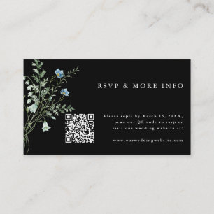 Carte D'accompagnement Noir Elegant Aquarelle Fleurs sauvages mariage RSV