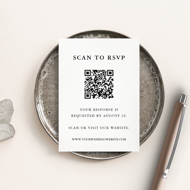 Carte D'accompagnement Noir et blanc classique Code QR Mariage RSVP (Créateur téléchargé)