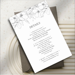 Carte D'accompagnement Noir et blanc minimaliste Floral Mariage moderne