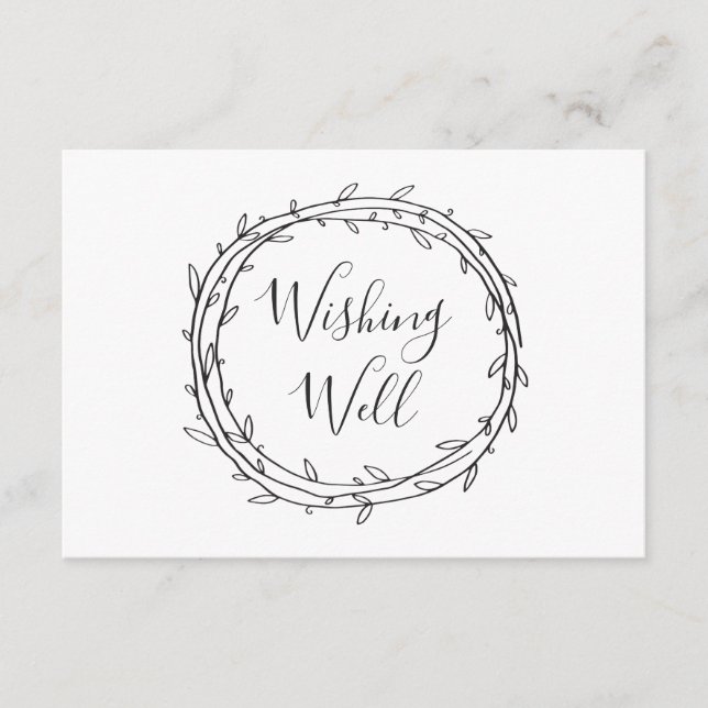 Carte D'accompagnement Noir et blanc souhaite bien. Mariage botanique (Devant)