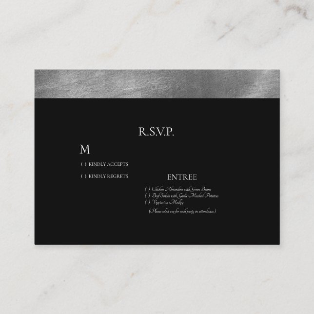 Carte D'accompagnement Noir et Métallic mariage en argent RSVP QR Code (Devant)