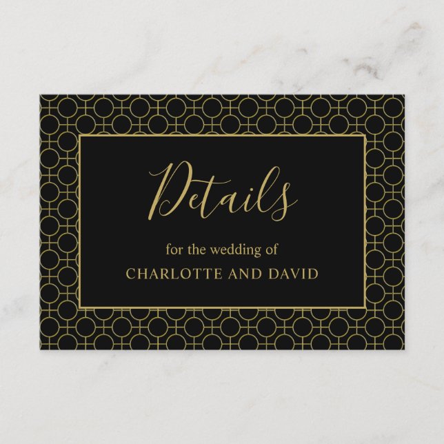 Carte D'accompagnement Noir et or Elegant Wedding Détails (Devant)