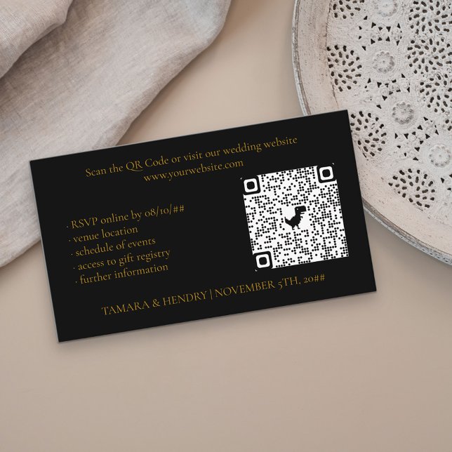 Carte D'accompagnement Noir et or en ligne RSVP QR Code Mariage (Créateur téléchargé)
