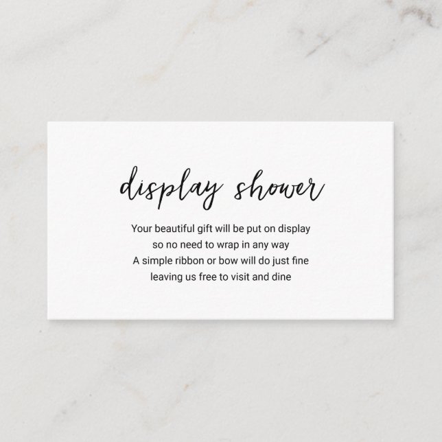 Carte D'accompagnement Noir moderne Blanc Minimal Simple Affichage Douche (Devant)