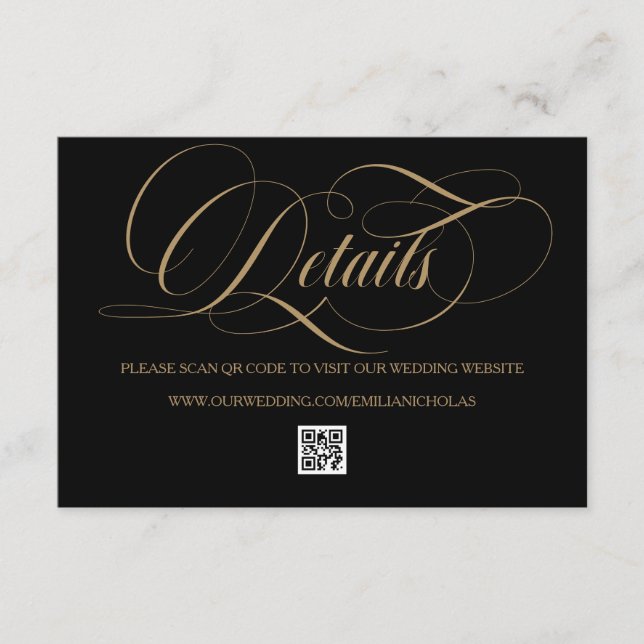 Carte D'accompagnement Noir Or Classique Simple Mariage (Devant)