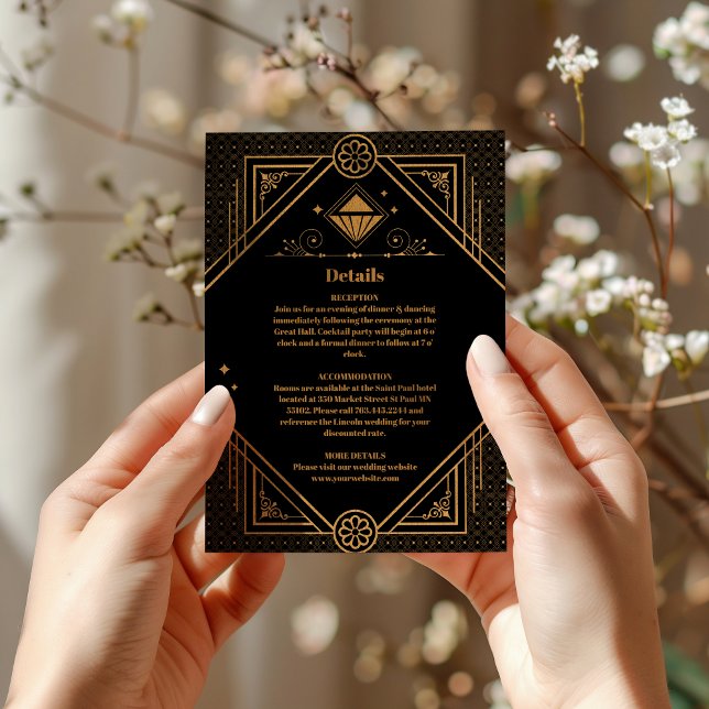 Carte D'accompagnement Noir Or Élégant Art Déco Géométrique Mariage (Créateur téléchargé)