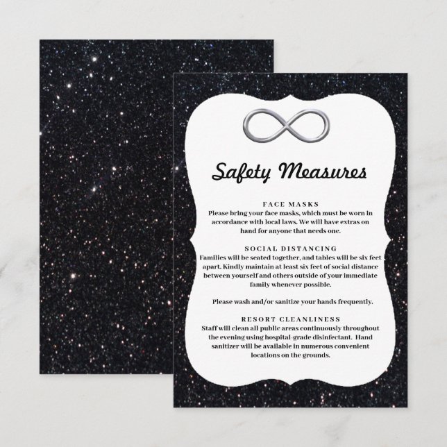 Carte D'accompagnement Noir Paillettes Argent Mesures de Sécurité Infinie (Devant / Derrière)