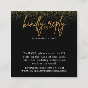 Carte D'accompagnement Noir romantique et or QR Code Mariage RSVP