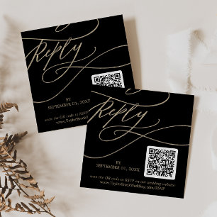 Carte D'accompagnement Noir romantique or et Noir QR Code Mariage RSVP