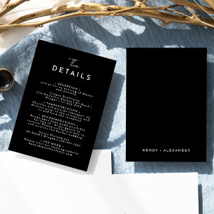 Carte D'accompagnement Noir Simple Moderne Script Détails Mariage