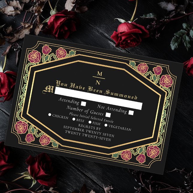 Carte D'accompagnement Noir Victorian gothique Roses épines mariage RSVP (Créateur téléchargé)