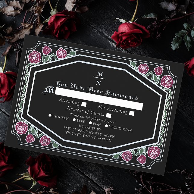 Carte D'accompagnement Noir Victorian gothique Roses épines mariage RSVP (Créateur téléchargé)