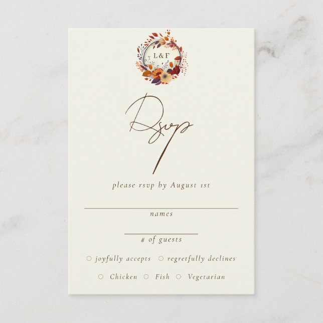 Carte D'accompagnement Nom de fleur sauvage classique d'automne, RSVP ini (Devant)