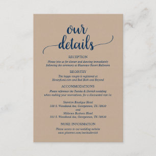 Carte D'accompagnement Nos détails Mariages, Rustic Navy Blue Script
