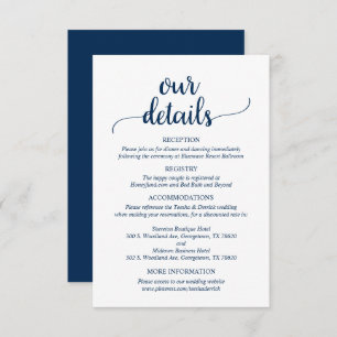 Carte D'accompagnement Nos détails Mariages, Rustic Navy Blue Script 