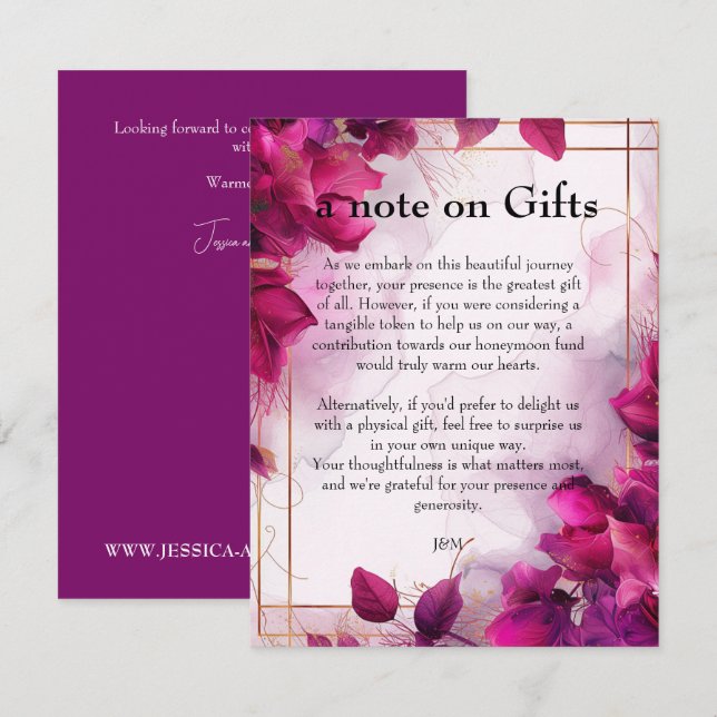 Carte D'accompagnement Note sur les cadeaux Fuchsia Enchantement : Aquare (Devant / Derrière)