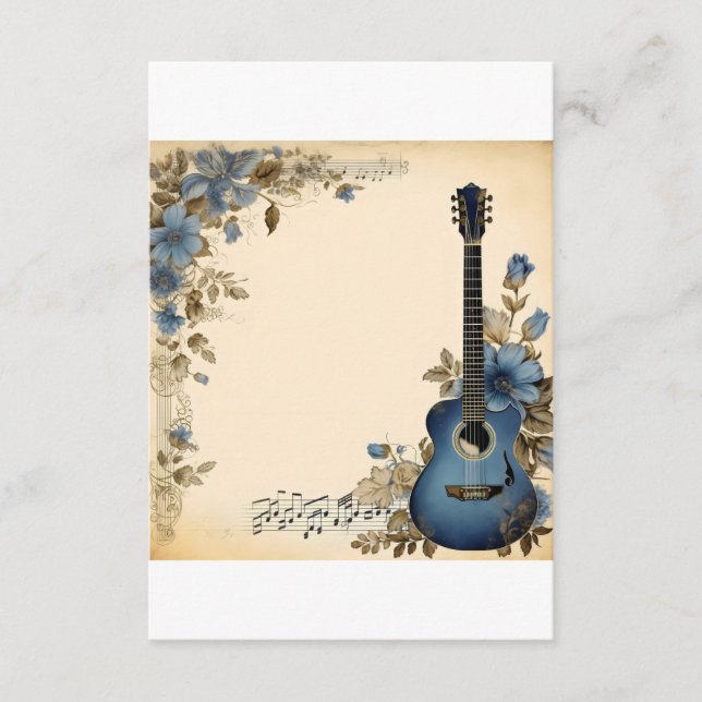 Carte D'accompagnement Notes de musique guitare Fleurs (Devant)